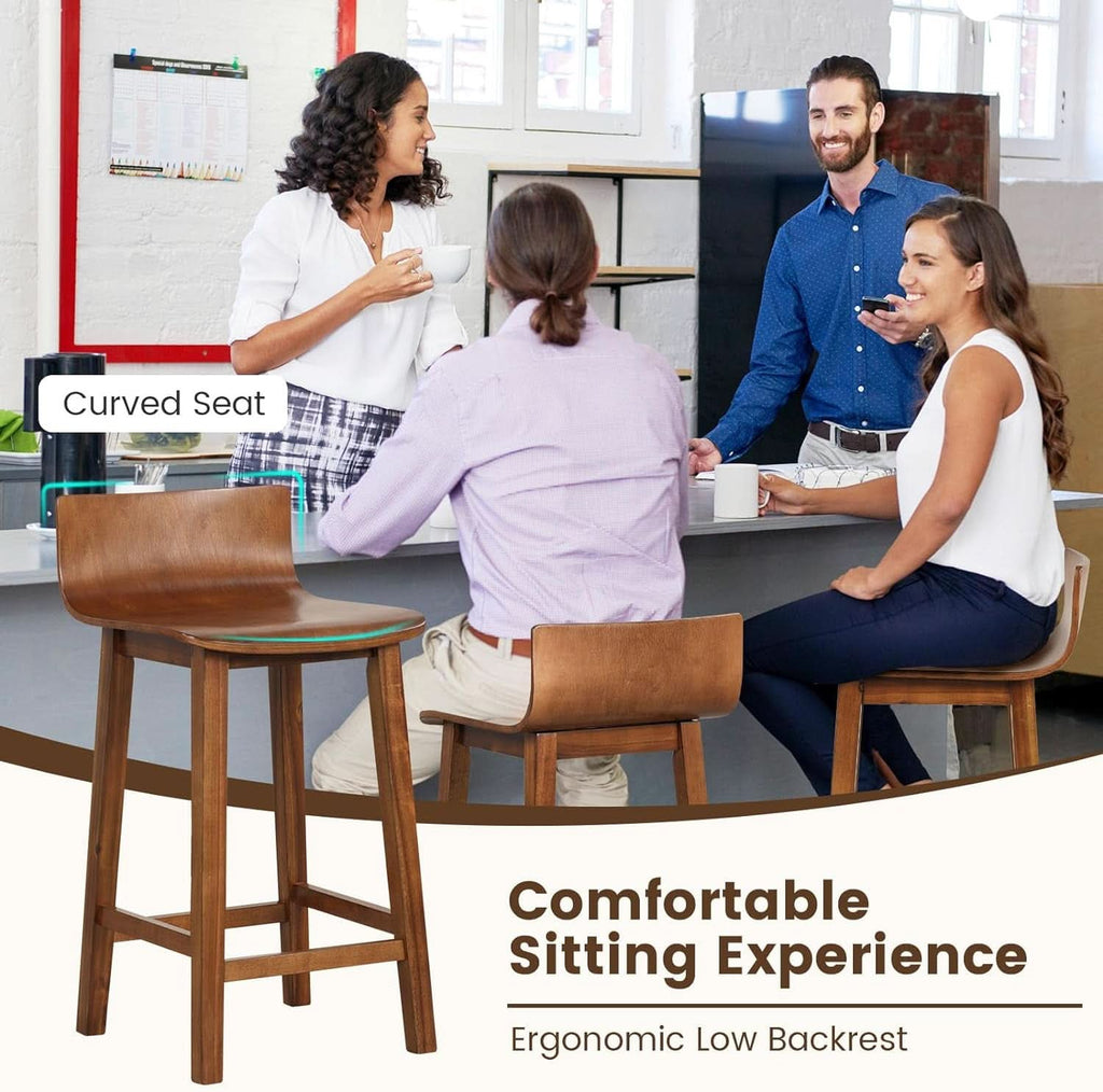 24.5 Inch Counter Height Farmhouse Wooden Bar Stool Set Of 2 With Brown Footrest And Low Back