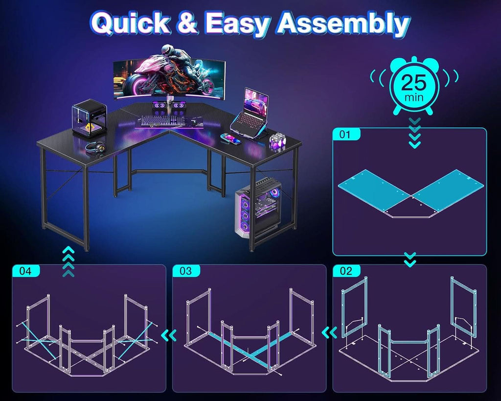 L Shaped Gaming Desk 51 Inch Computer Desk Carbon Fiber