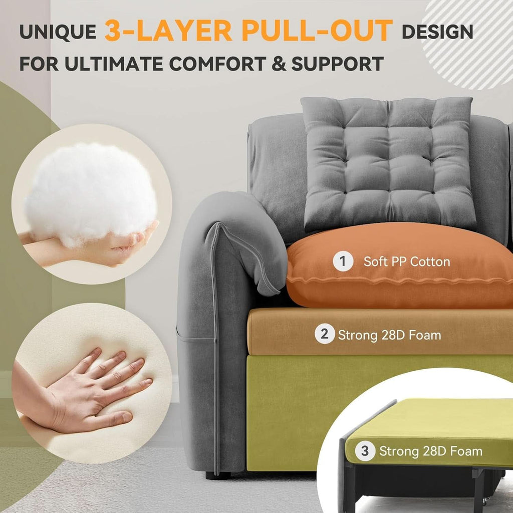 Light Grey Eighty Seven Inch Convertible Sleeper Sofa