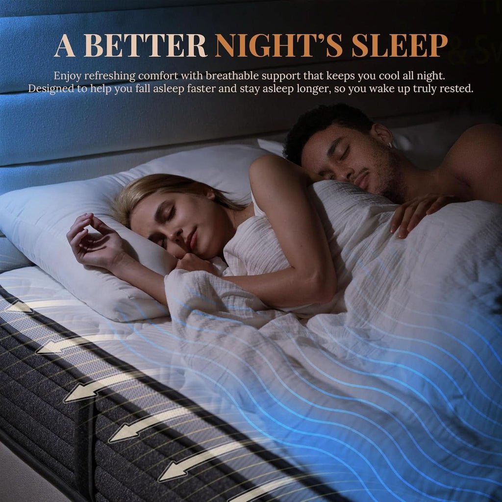 Queen Hybrid Mattress 12 Inch Fiberglass Free Memory Foam
