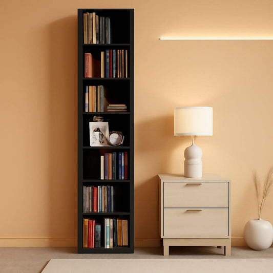 Tall Narrow Bookshelf 8 Tiers Vintage Black Corner Bookcase