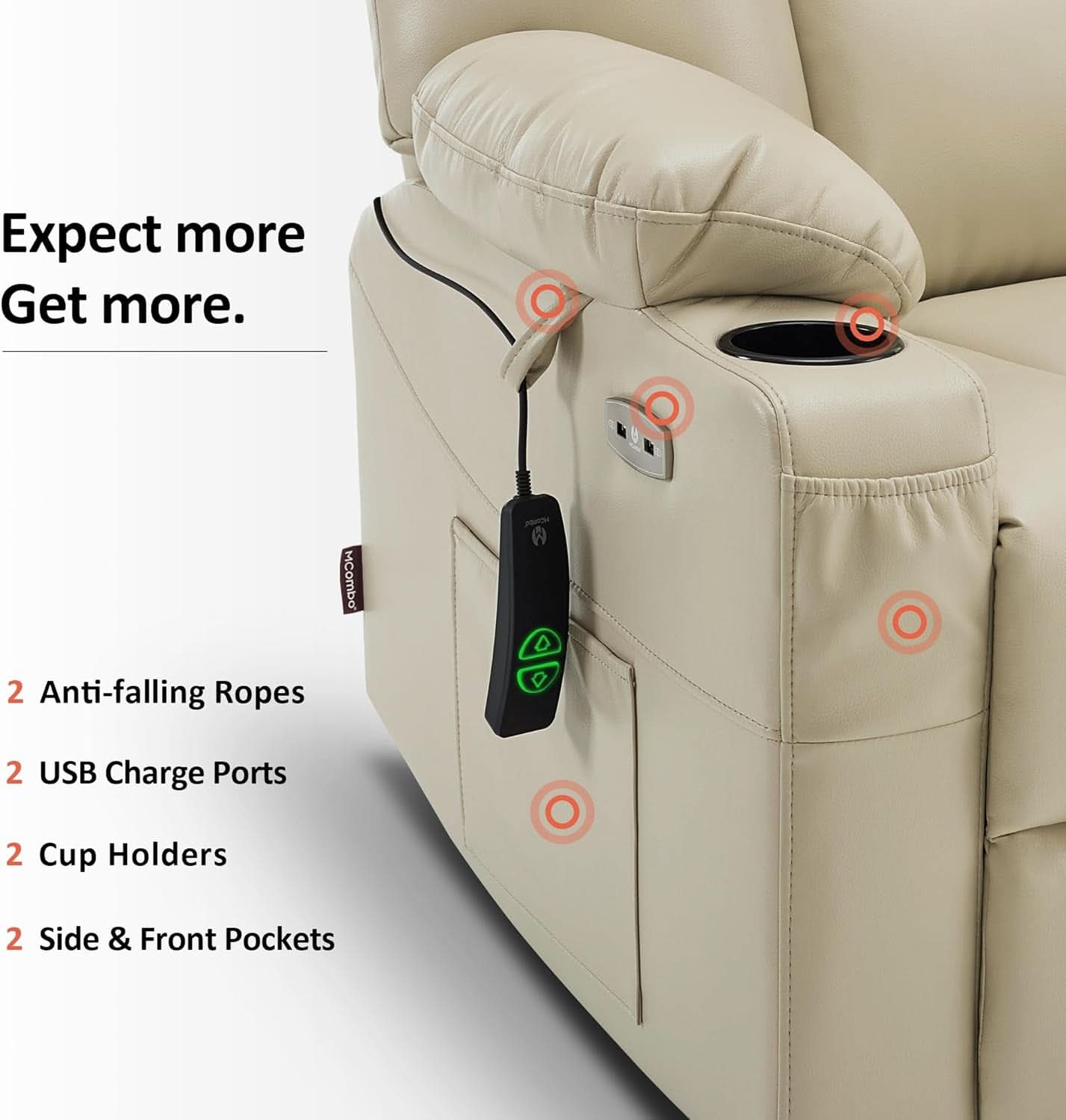 Beige Large Power Lift Recliner Chair With Massage And Heat