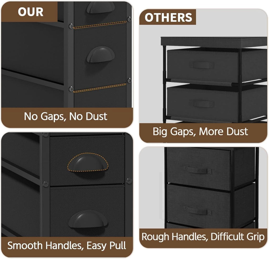 Black SlimStorage Narrow Five Drawer Dresser On Wheels