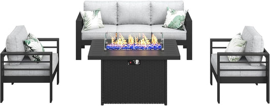 Aluminum Outdoor Patio Sectional Set With Fire Pit Table