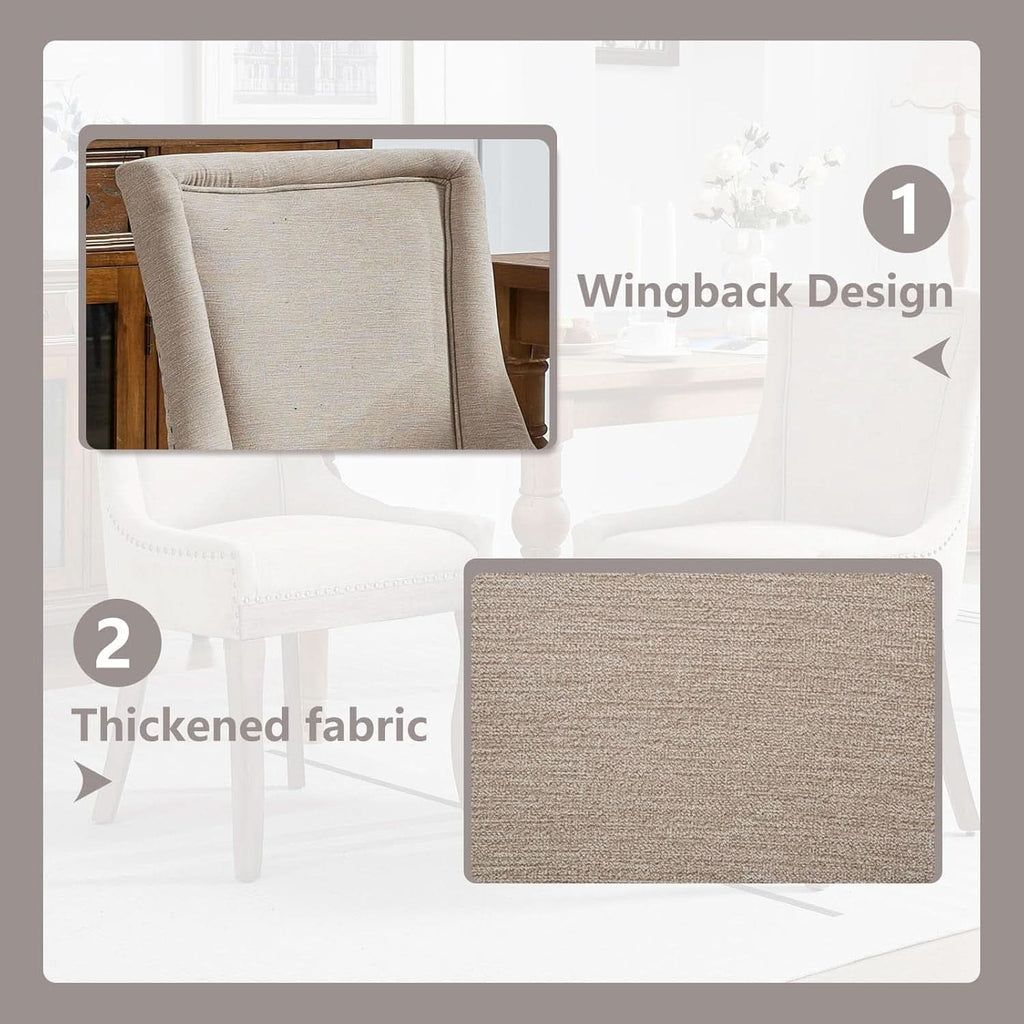 Modern Dining Chairs Set of 4 Beige Upholstery and Wood Legs