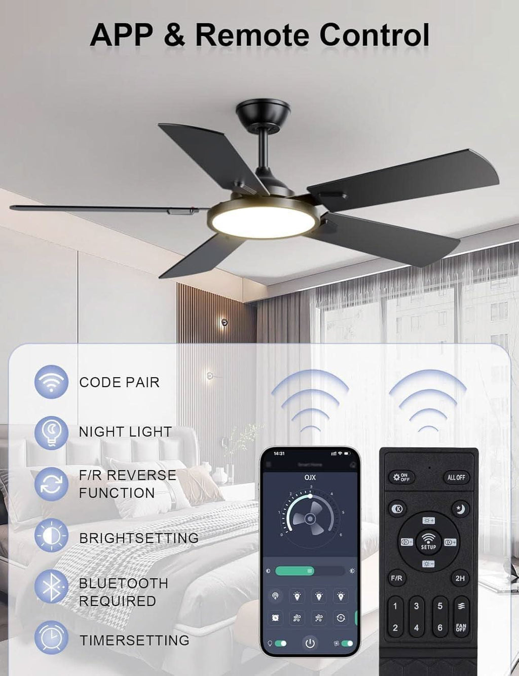 52 Inch Smart Ceiling Fan With Light App Control Remote