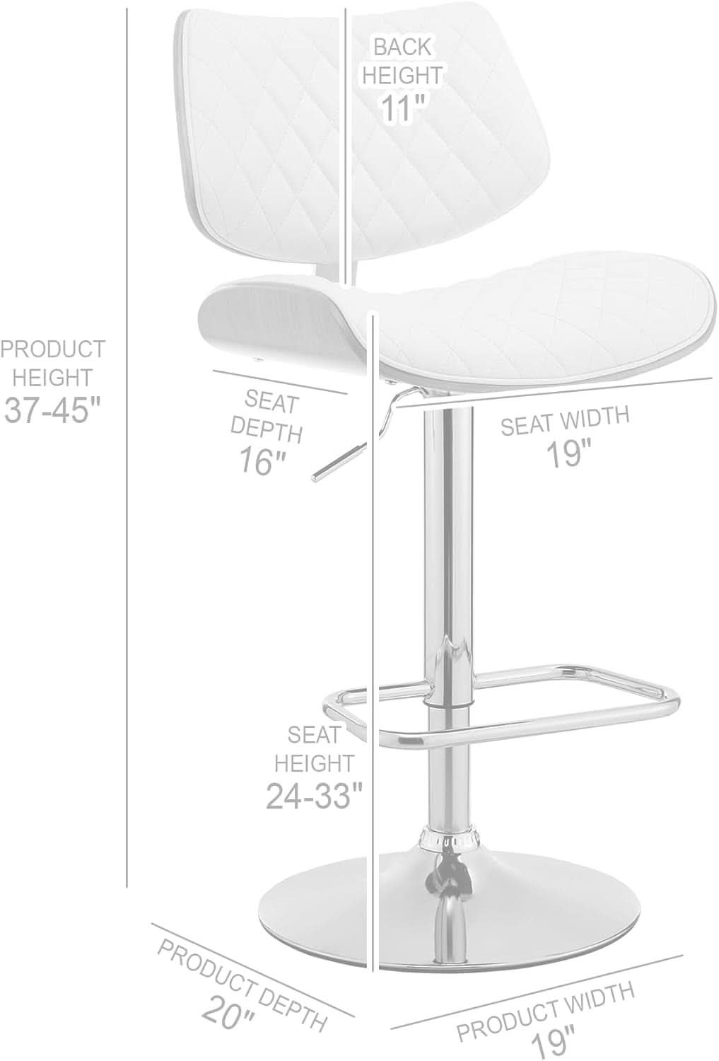 Grey Faux Leather Swivel Bar Stool With Adjustable Height