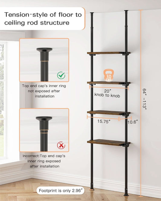 Adjustable Tall Narrow Bookcase 4 Tier Ladder 64 To 113 In