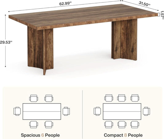 63 Inch Farmhouse Dining Table Vintage Brown Elegant