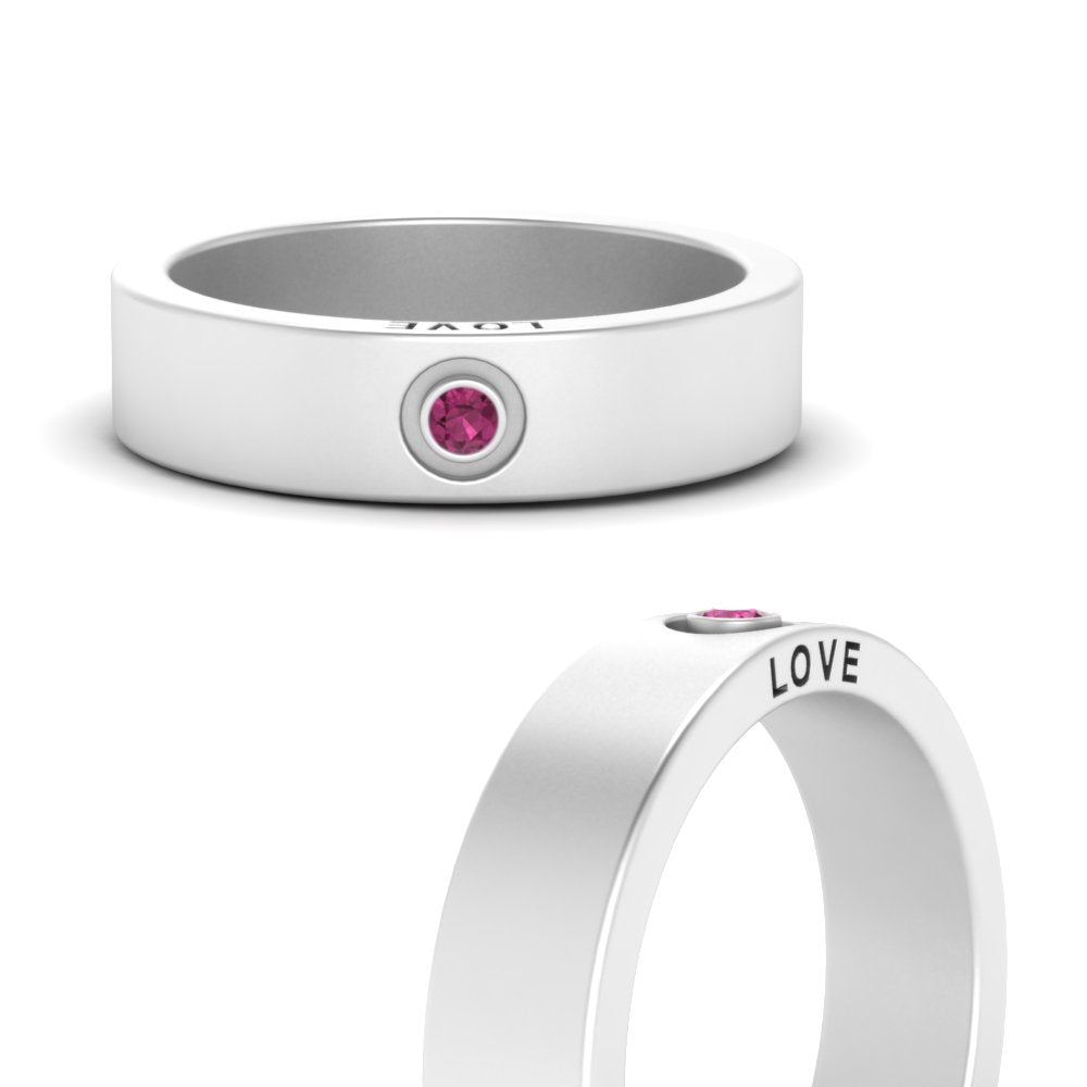 Flat Single Stone Mens Band Engraved