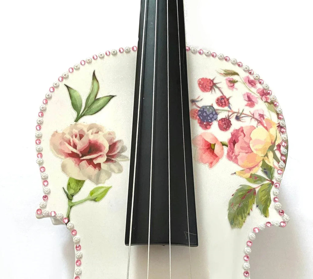 Floral Delight Violin Outfit | 1/2 Size Floral Violin with Crystal Pink Border, Pearl Fine Tuners & Brazilwood Bow
