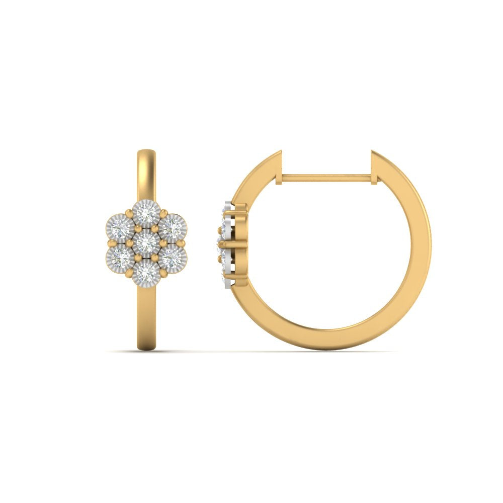 Flower Small 2 Tone Hoop Huggie Earrings