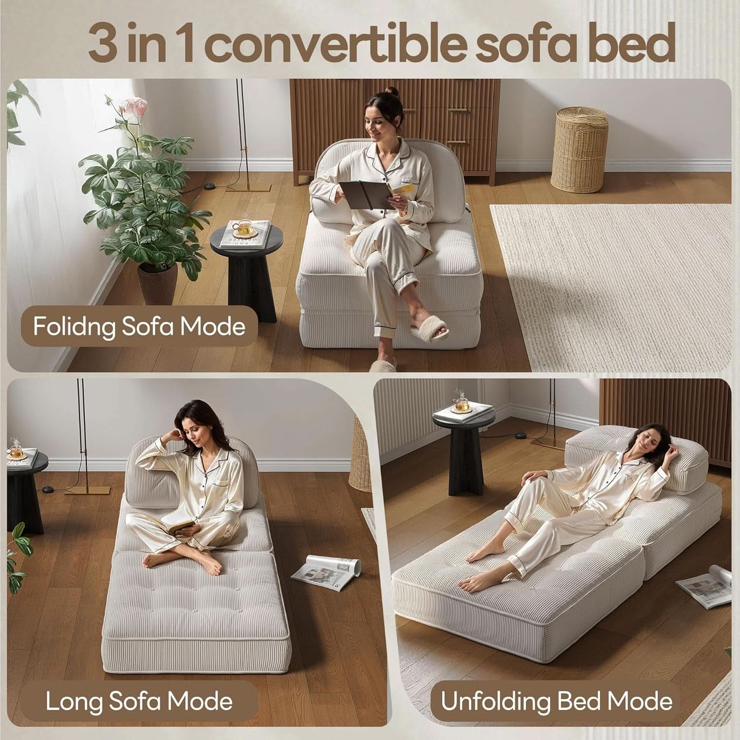 Folding Sofa Bed with Pillow for Comfy Lounge