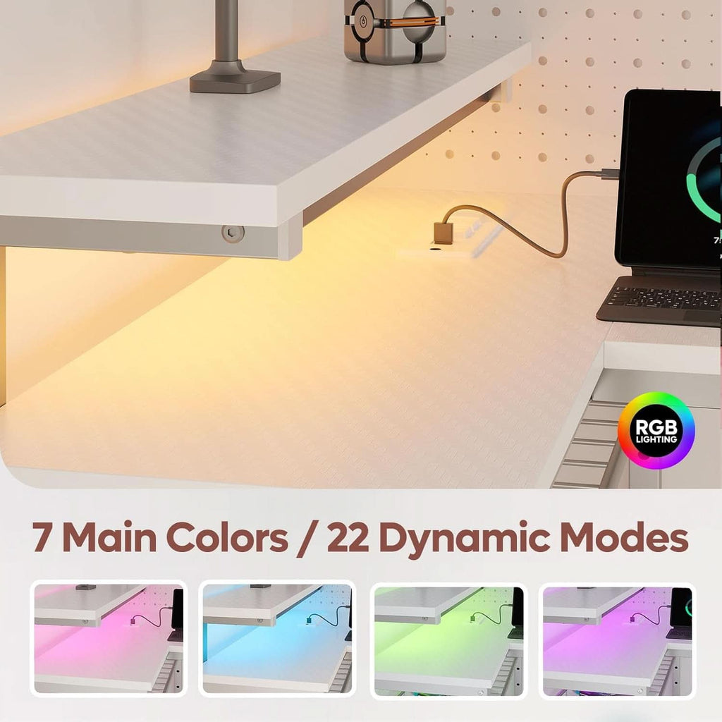 42 Inch L Shaped Gaming Desk With Integrated Power Outlets
