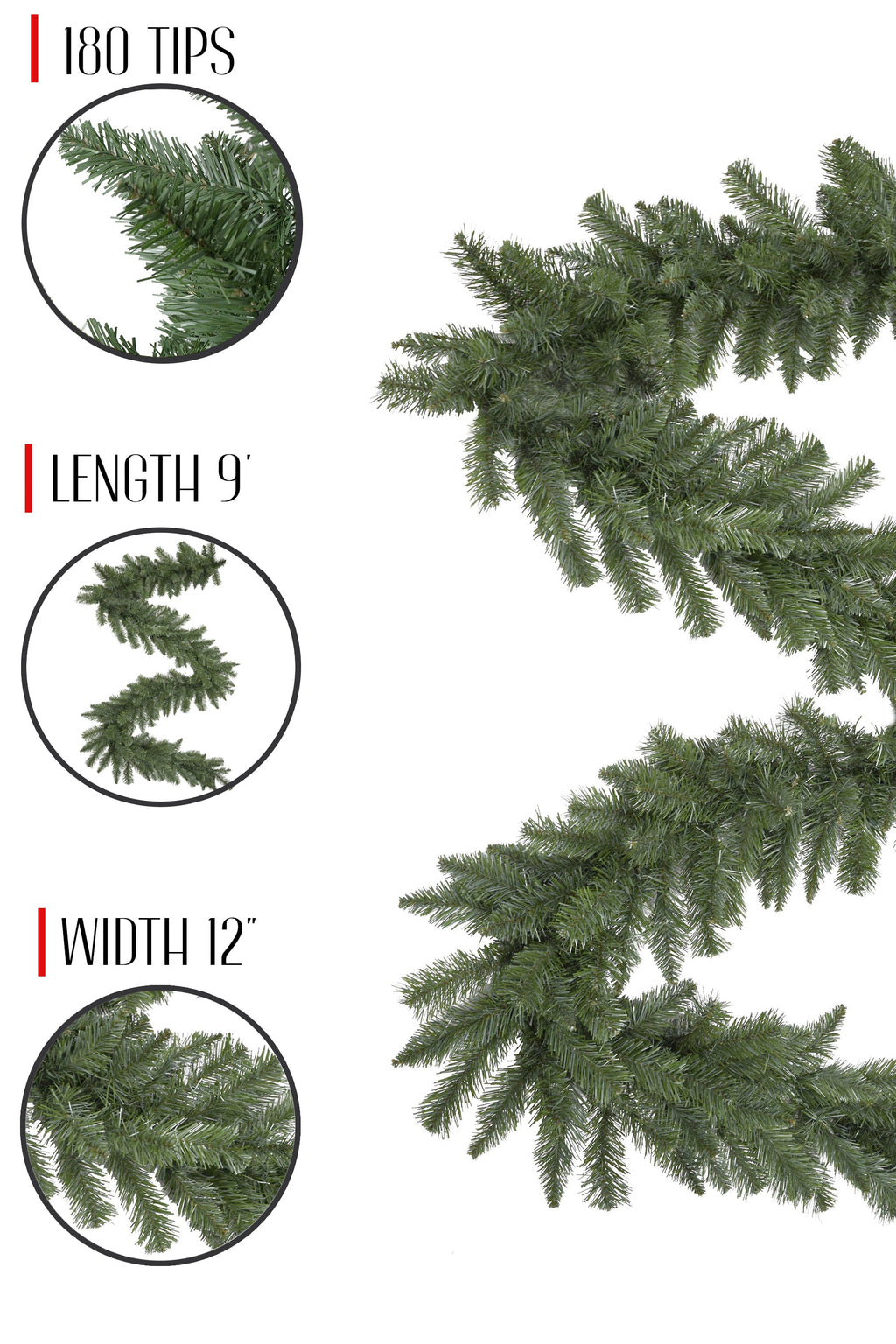 9' Green Tapered Salem Pine Garland