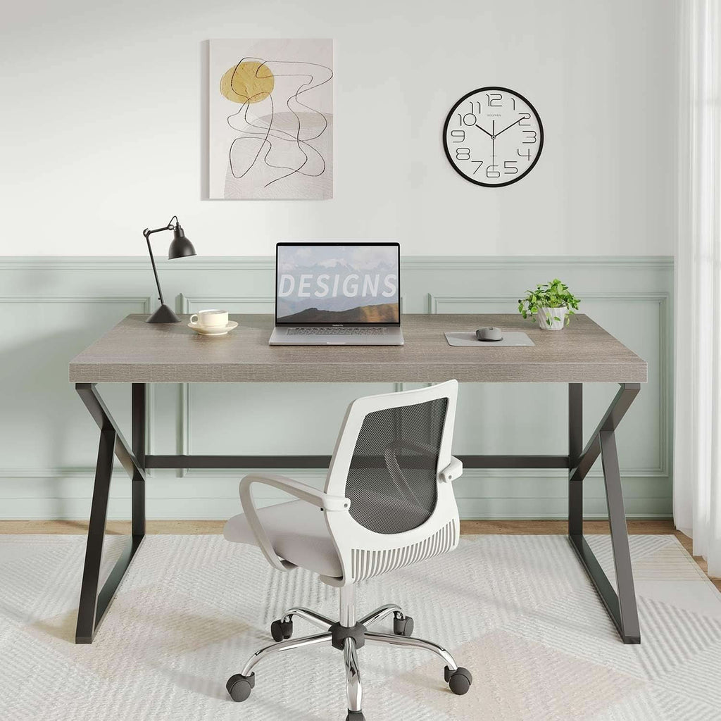 Gray Industrial Computer Desk for Home Office and Gaming