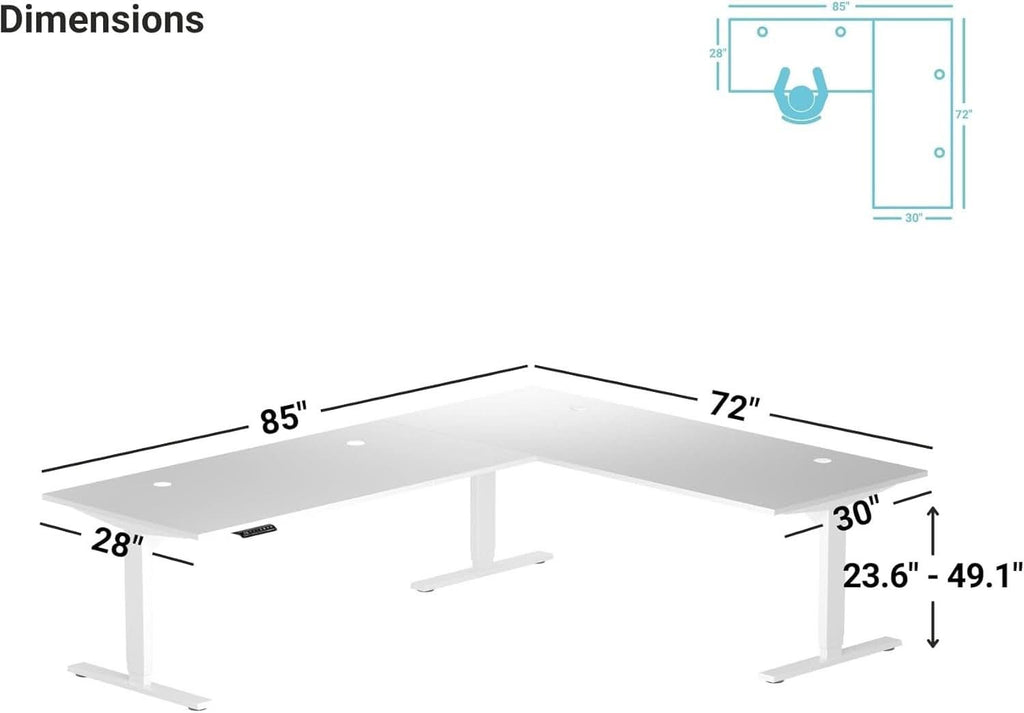 Height Adjustable L Shaped Standing Desk With Spacious Surface