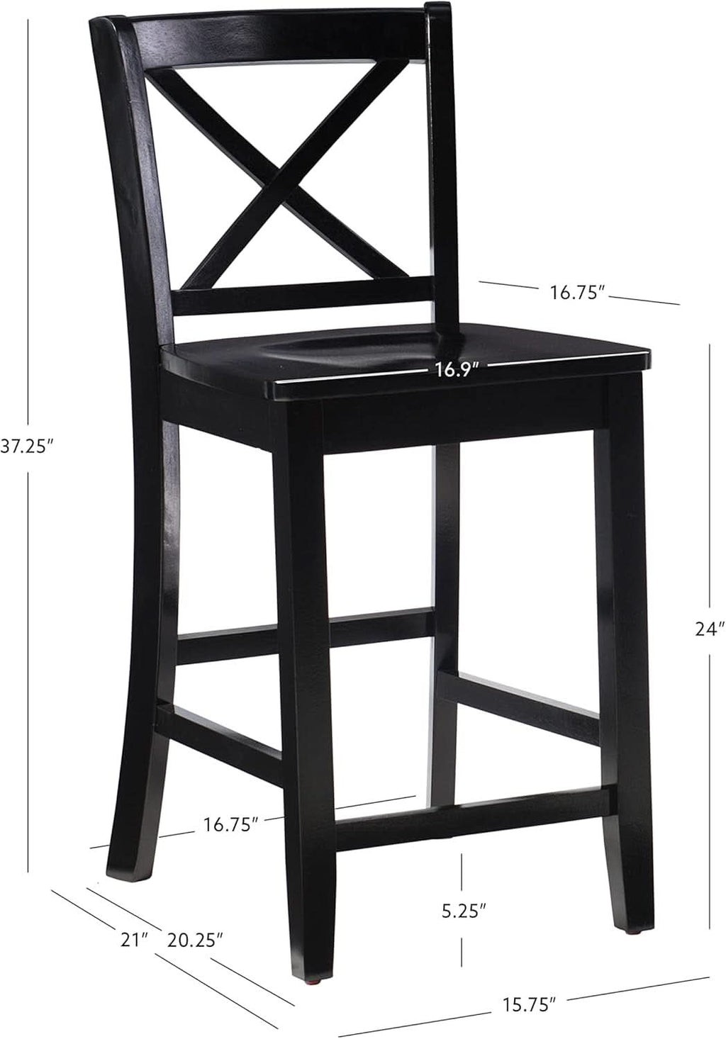 Black X Back Counter Stool 16W 37H Rubberwood Bar Stool