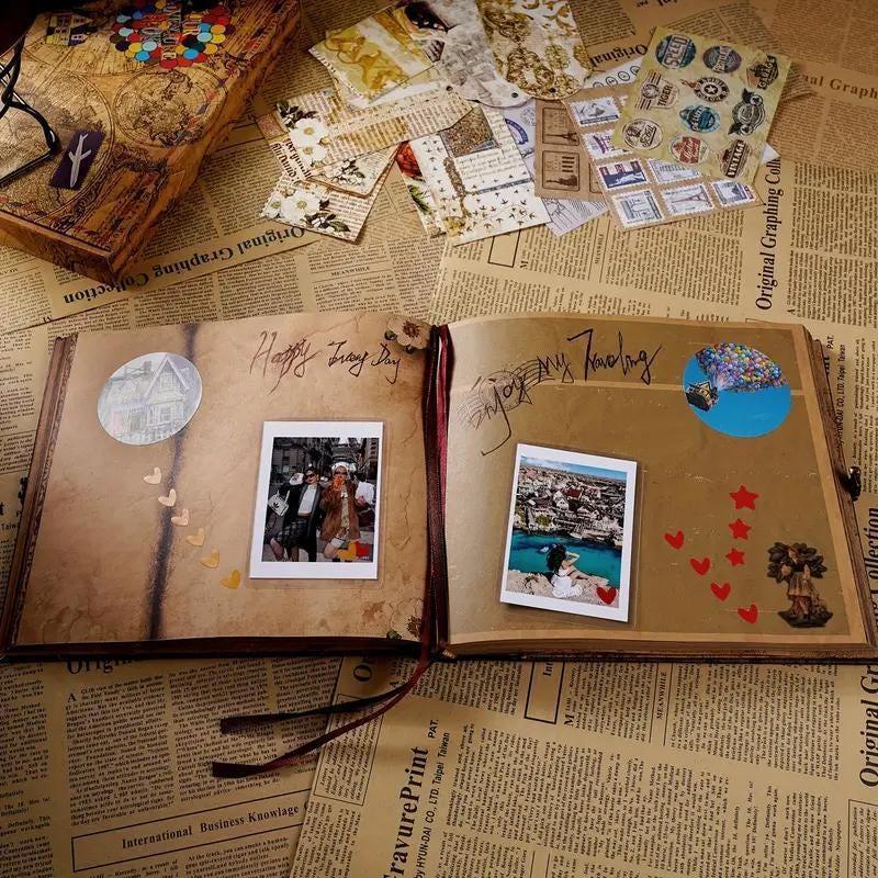 Our Adventure Book: Scrapbook Photo Album, Vintage Travel Theme, Keepsake Diary, Image Memory Journal