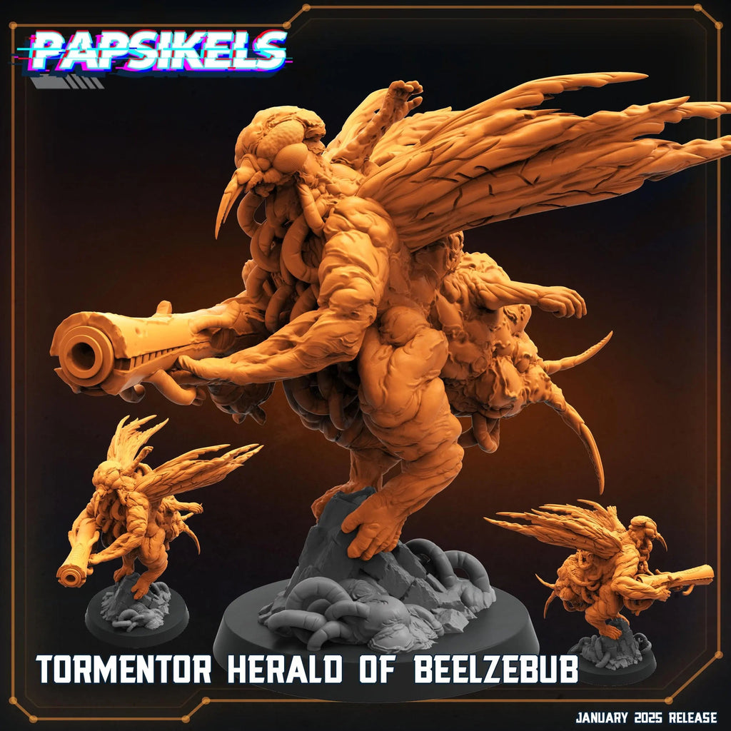 TORMENTOR HERALD Of BEELZEBUB by Papsikels Miniature, 100m tall Miniature, 32mm Scale, War Gaming, Proxy for Trench Crusade