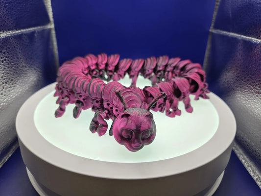 Centi the Centipede, by BendyBuddies 3D Printed, 1 Color PLA, articulated cetipede, fidget, toy, 20 inches