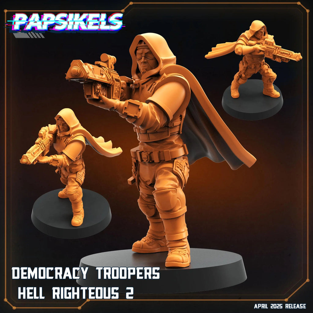 Democracy Troopers Hell Righteous by Papsikels Miniature, 32mm Heroic Scale, War Gaming, Proxy for Helldivers, Table top gaming, Sci-fi