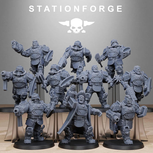 Grim Guard Armored Mutants by Station Forge 28/32mm Heroic Scale Miniature, 50mm tall, 10 Units, Proxy, Grimdark, Sci-Fi, OPR, Guard