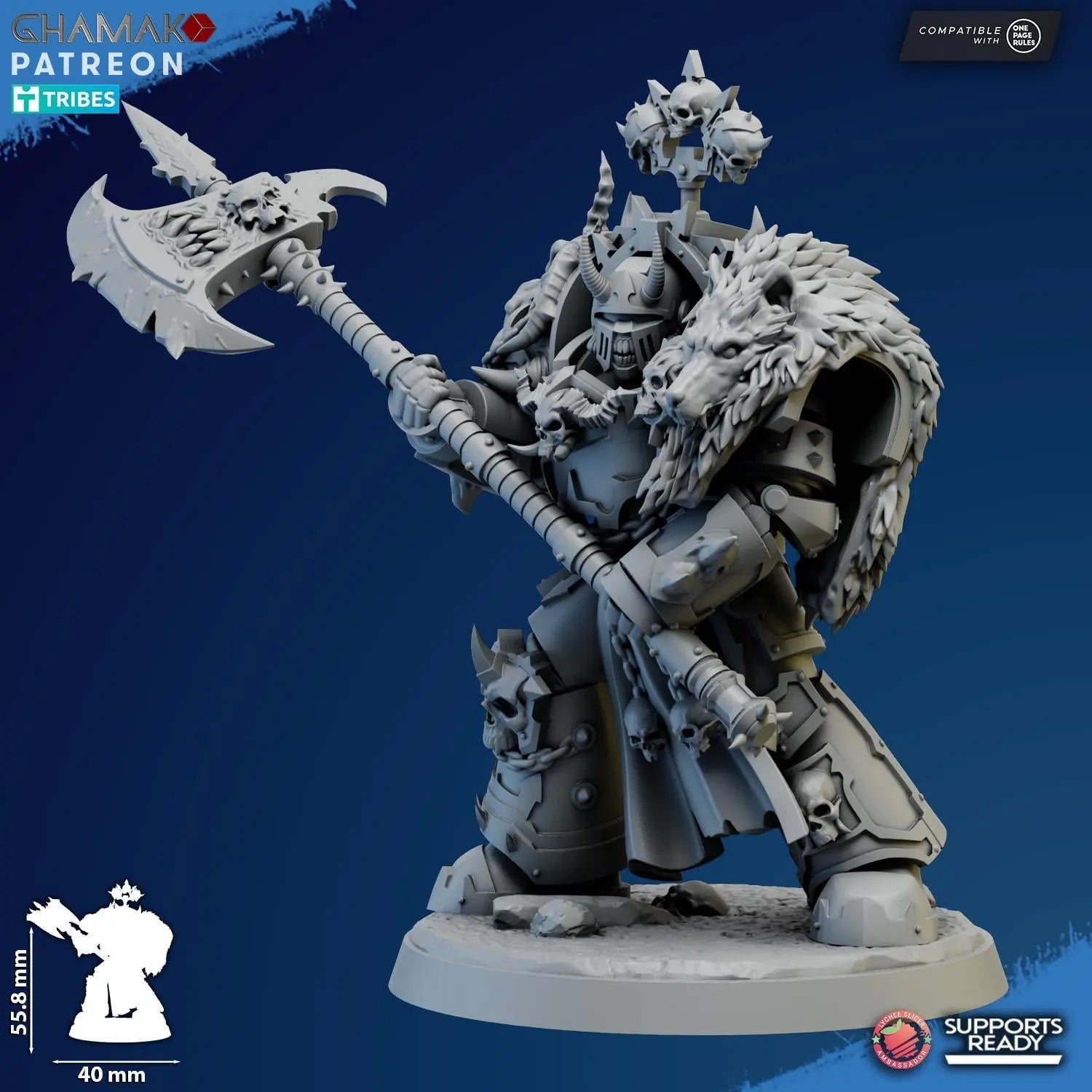 Exterminator Lord 4 by Ghamak Fantasy 28/32mm Scale Miniature, 56mm tall, Marine, Proxy, Sci-fi, Warlord, Chaos