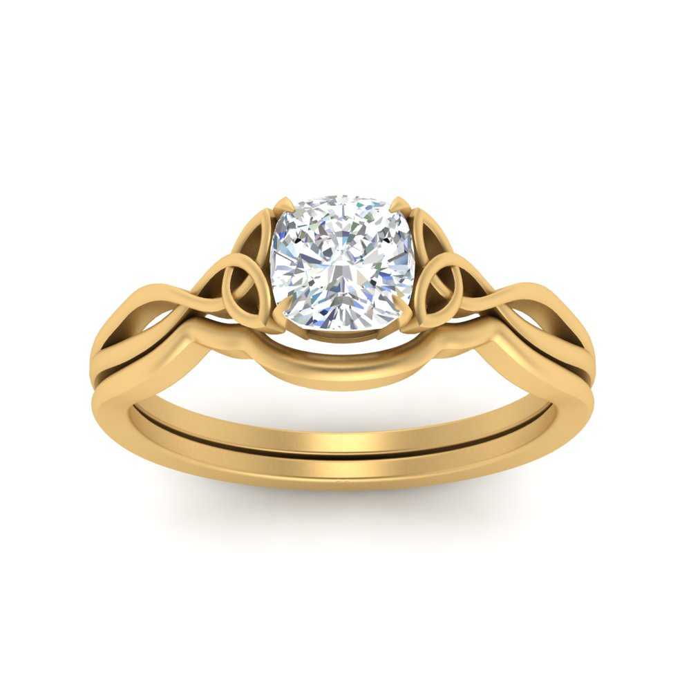 Cushion Cut Infinity Celtic Solitaire Wedding Set