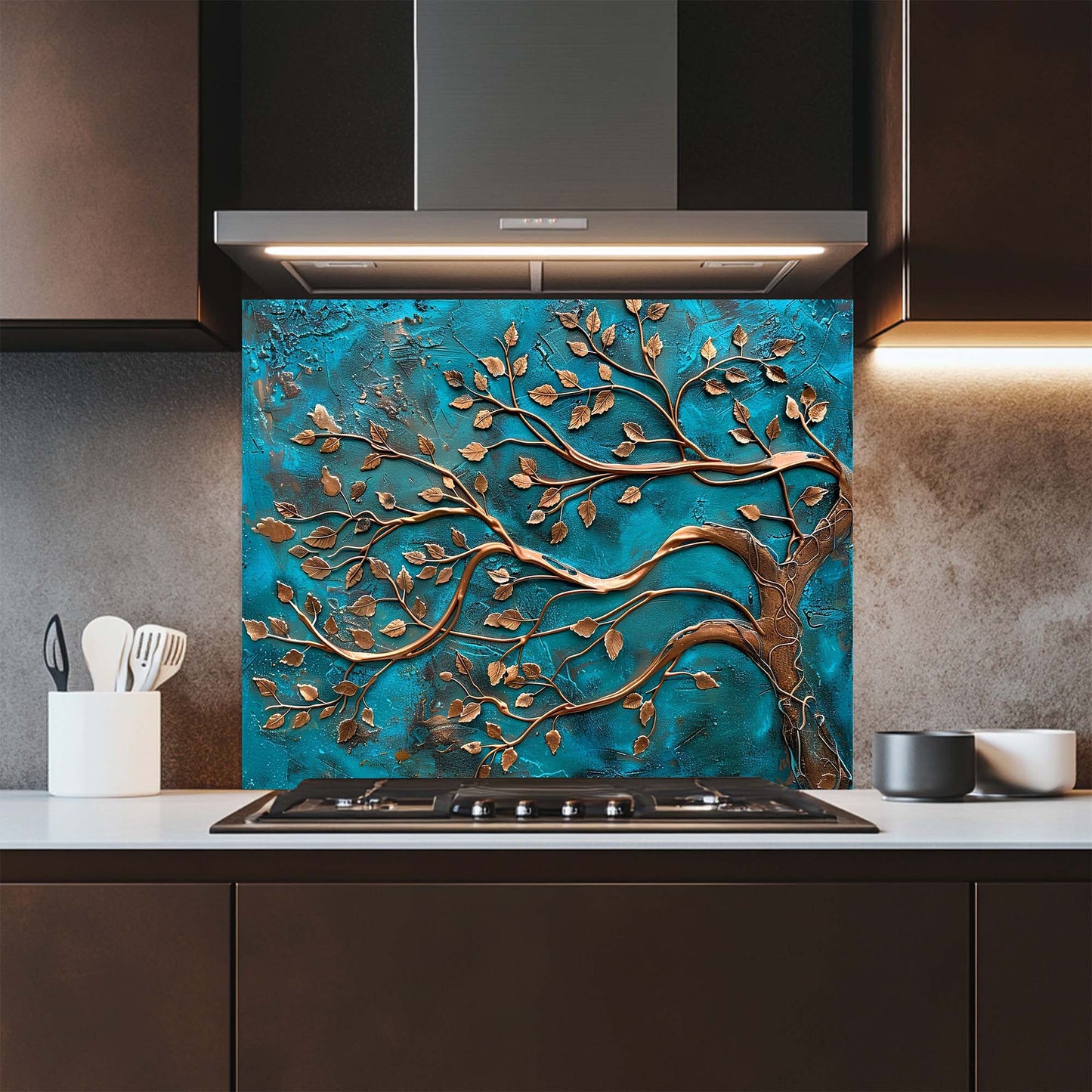 Bronze Harmony – Tempered Glass Backsplash for Kitchen – Copper Look Glass Backsplash