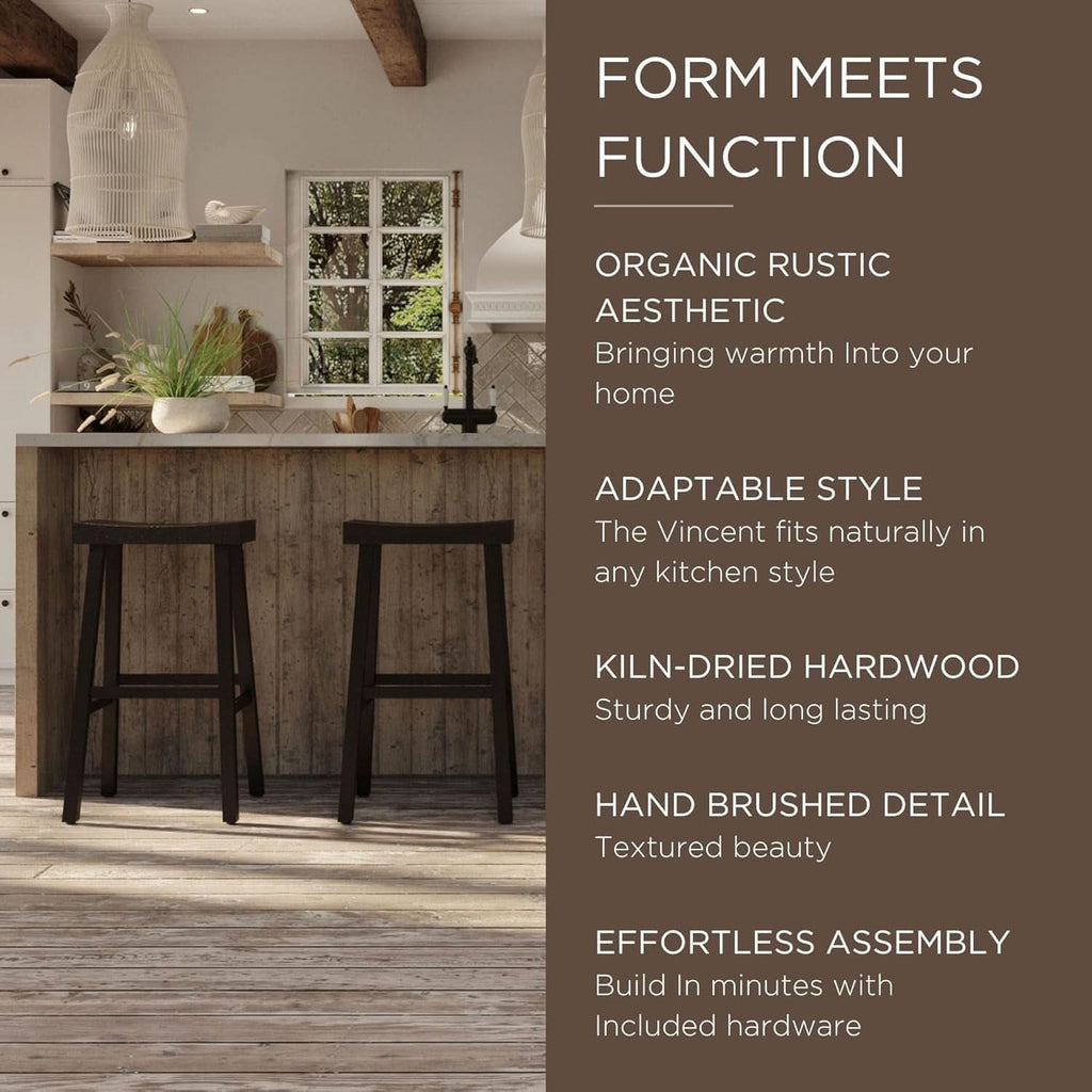 Vincent 31 Inch Antiqued Brown Wood Bar Stool Backless