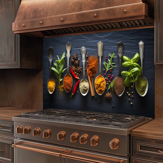 Spice Harmony Tempered Glass Backsplash – Culinary Art Kitchen Wall Decor