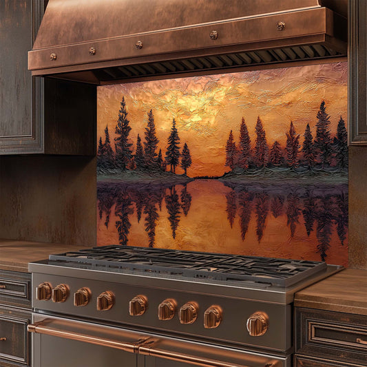 Sunset Reflection – Tempered Glass Backsplash for Kitchen – Copper Look Glass Backsplash