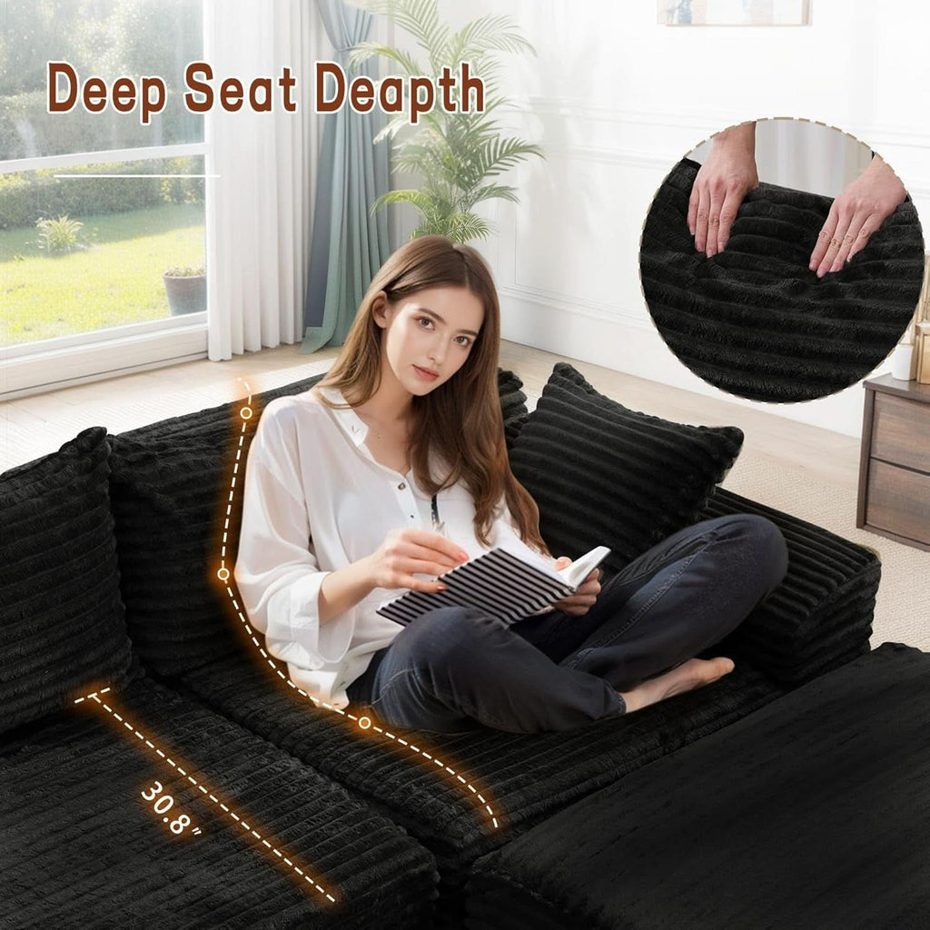 108 Inch L Shape Modular Sectional Sofa Corduroy Fabric For Living Room Comfort Everyday