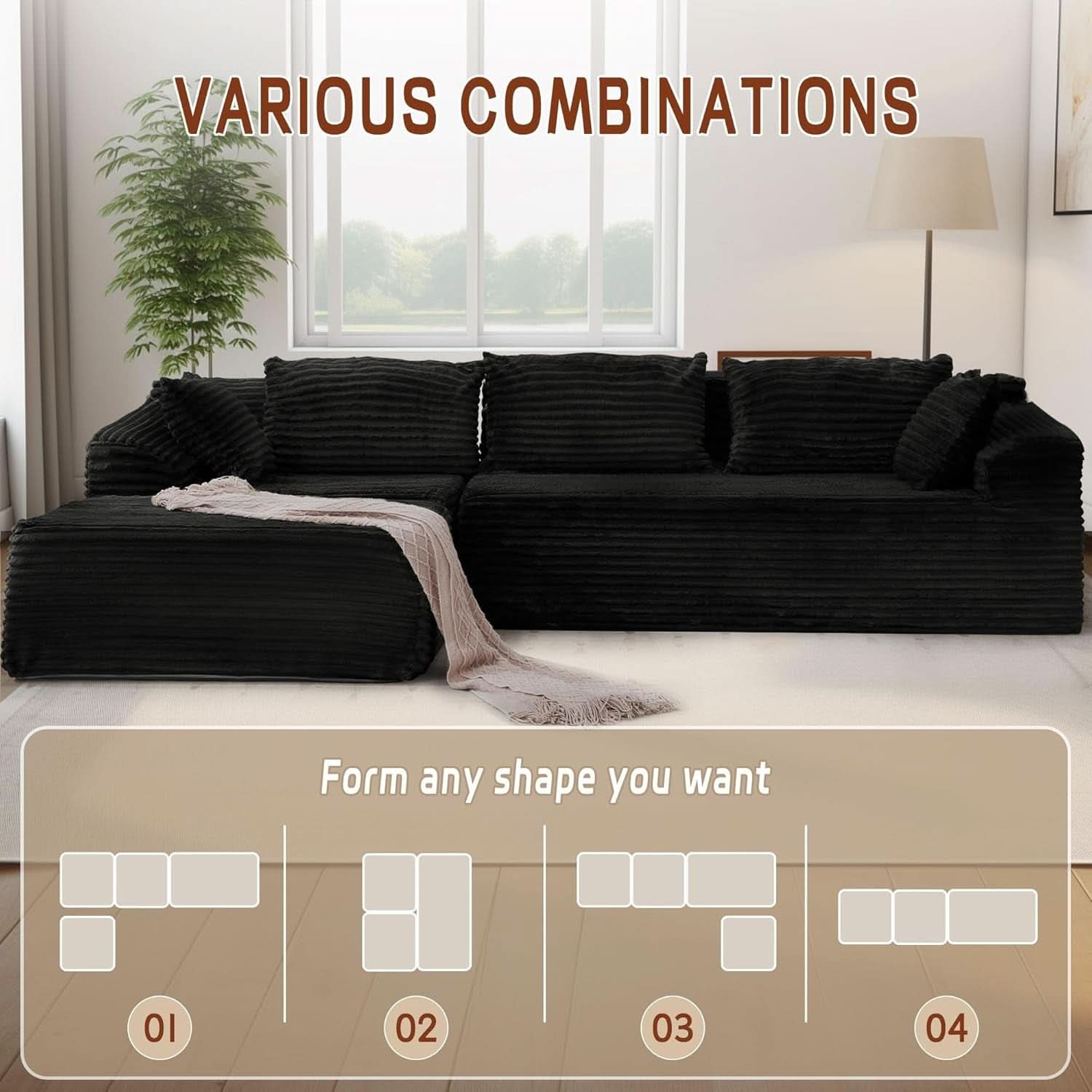 108 Inch L Shape Modular Sectional Sofa Corduroy Fabric For Living Room Comfort Everyday