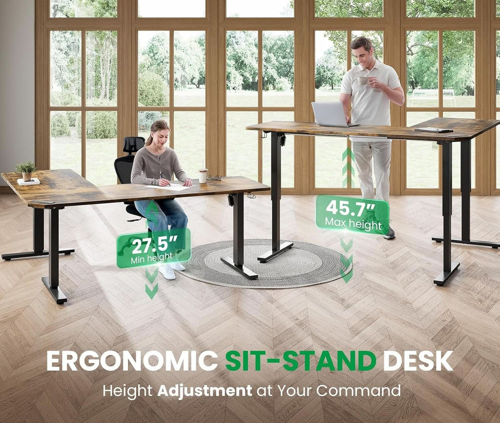 L Shaped Adjustable Standing Desk with Charging Station