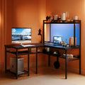 L Shaped Corner Desk With LED Lights And Storage Black