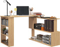 L Shaped Corner Desk With 360 Degree Rotation And Shelves