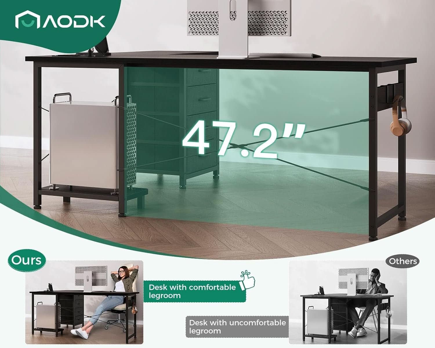 L Shaped Gaming Desk 61 Inch With Built In Power Outlets