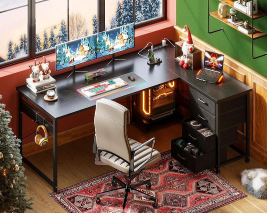 L Shaped Gaming Desk 61 Inch With Built In Power Outlets