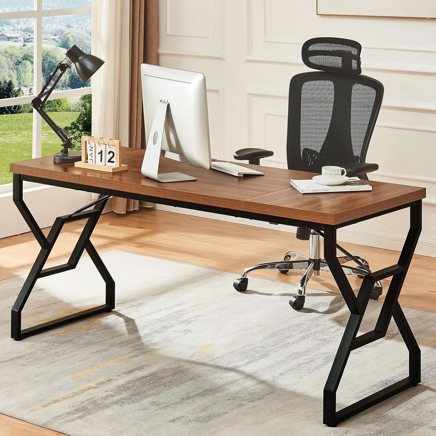 Large 63 Inch Rustic Executive Desk for Home Office