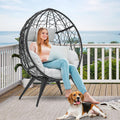 Large Wicker Egg Chair With Stand Outdoor Gray Cushion