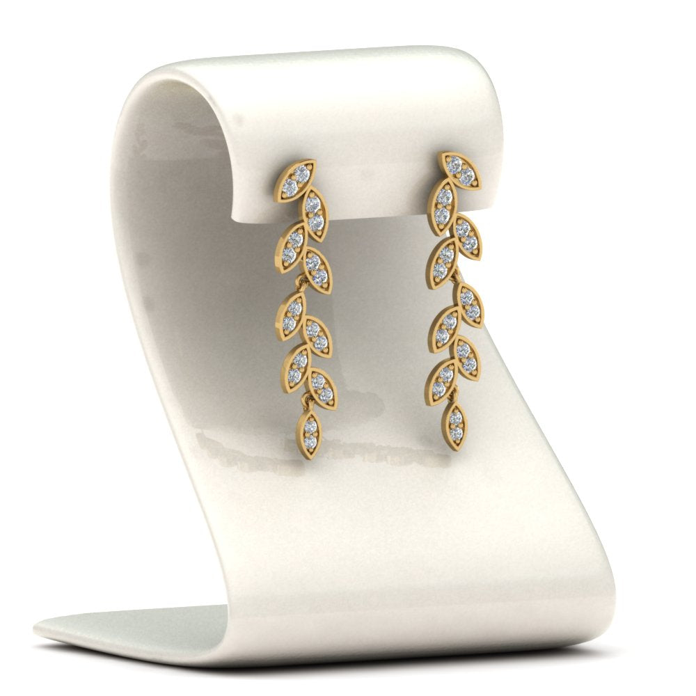 Pave Diamond Leaf Drop Earring