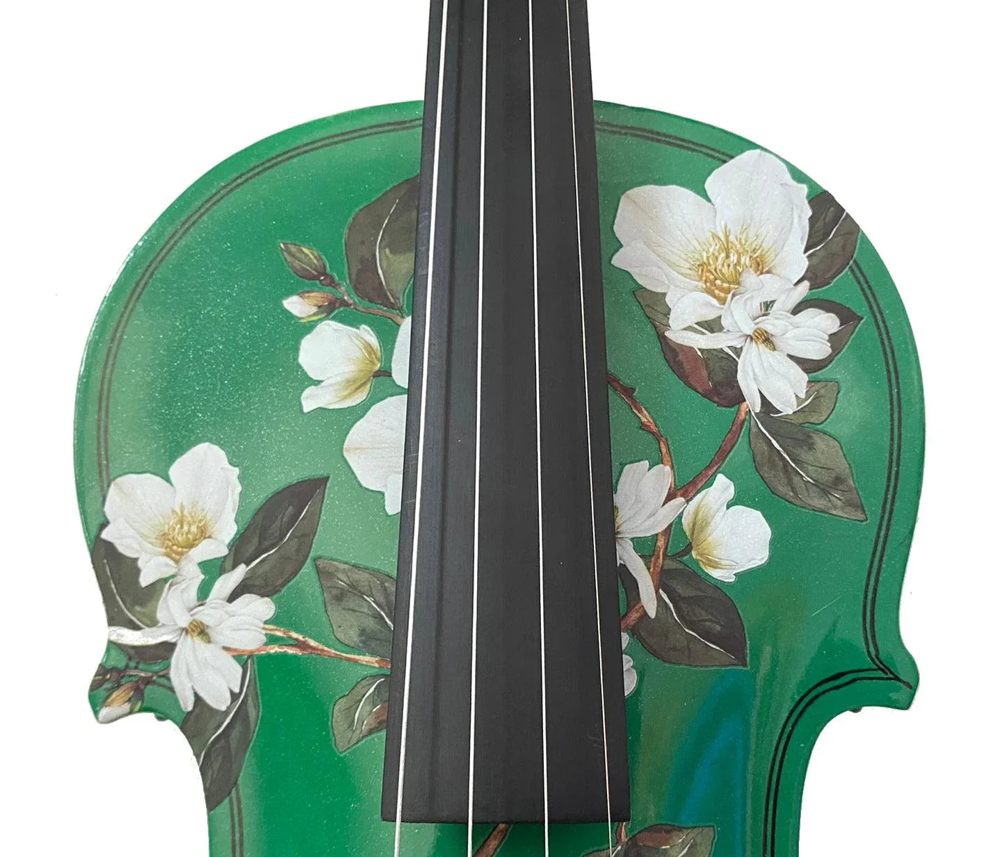 Magnolia Heaven Emerald Green Violin Outfit | Magnolia Flower Violin with Pearl Fine Tuners, Brazilwood Bow & Case