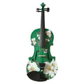 Magnolia Heaven Emerald Green Violin Outfit | Magnolia Flower Violin with Pearl Fine Tuners, Brazilwood Bow & Case
