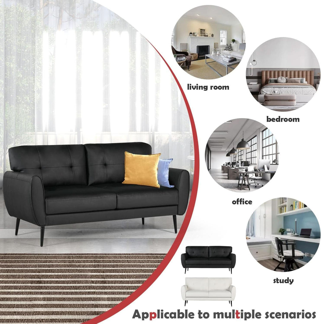 Mid Century Modern Black Loveseat Sofa for Small Spaces