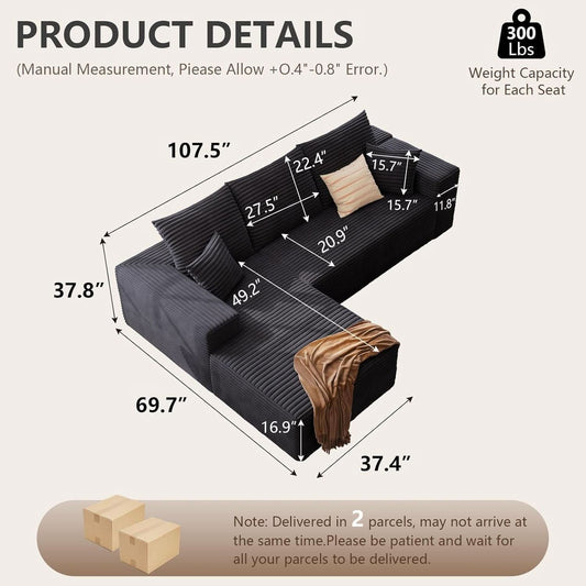 Modern 107 Inch Cloud Sectional Couch with Chaise