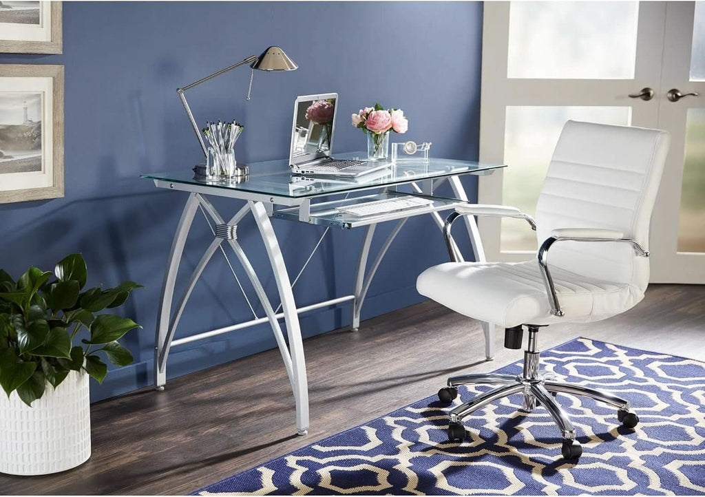 Modern 48 Inch Glass Computer Desk With Metal Frame