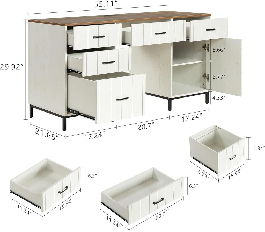 Modern 55 Inch Executive Desk with Charging Station
