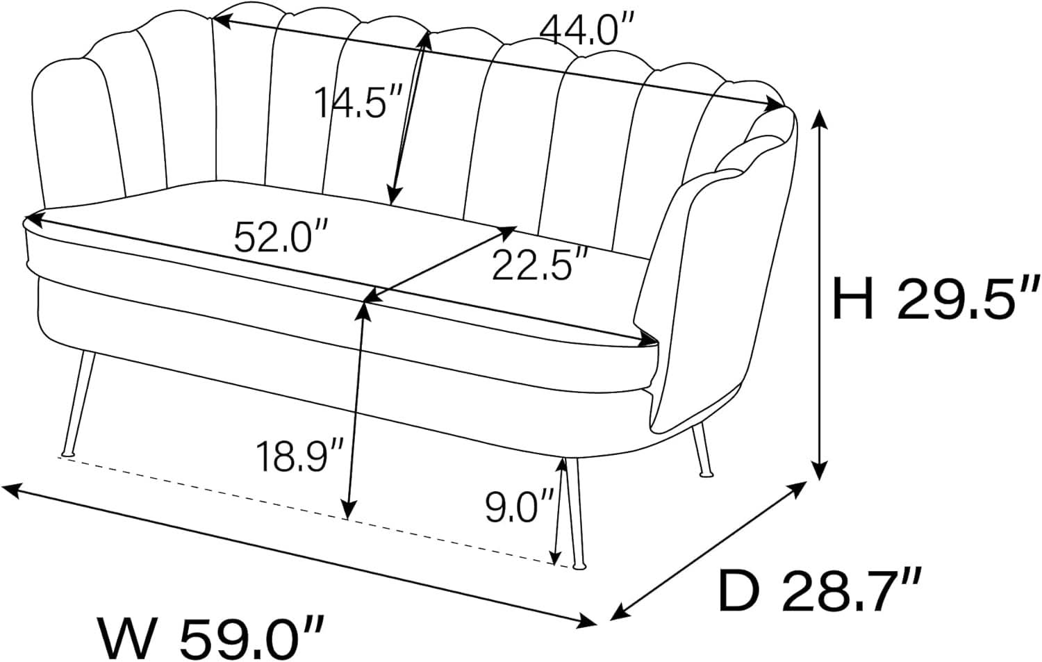 Modern Boucle Loveseat Sofa with Gold Legs for Small Spaces